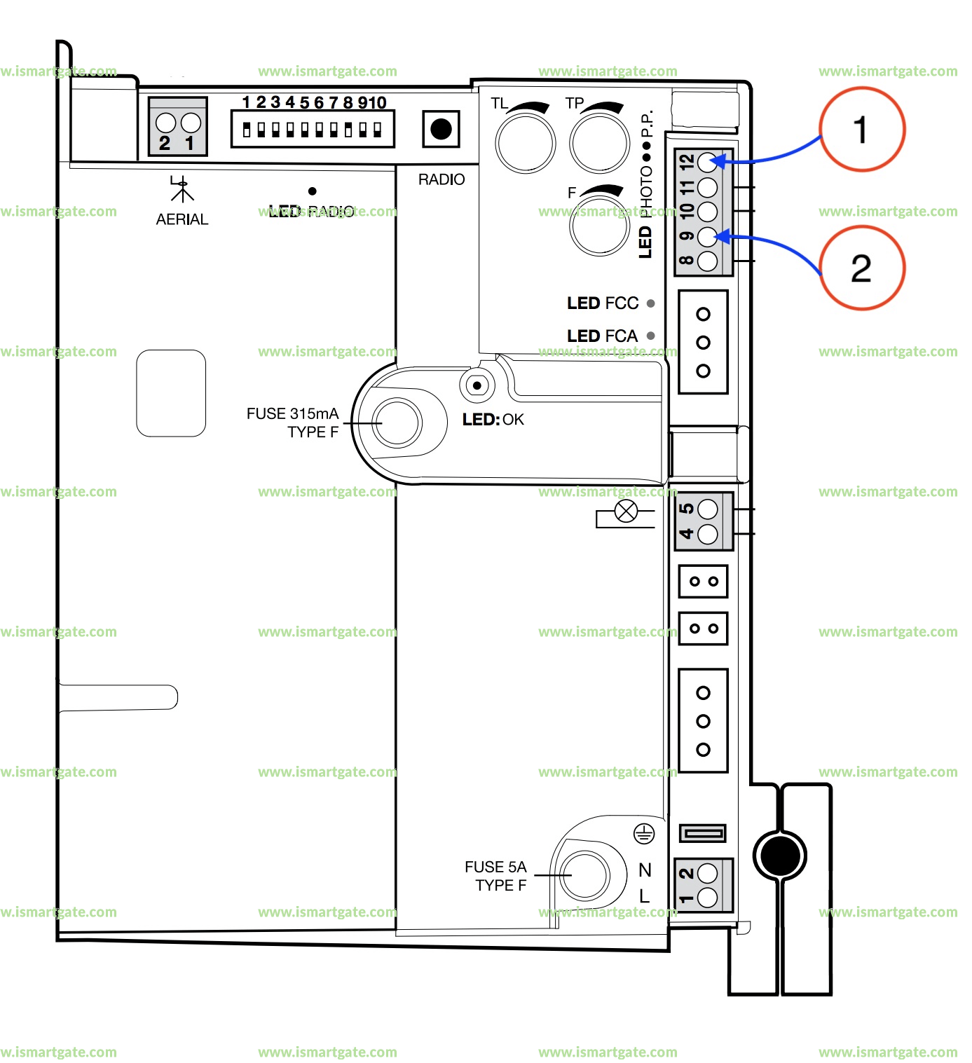 Wiring diagram for Nice ROX 1000